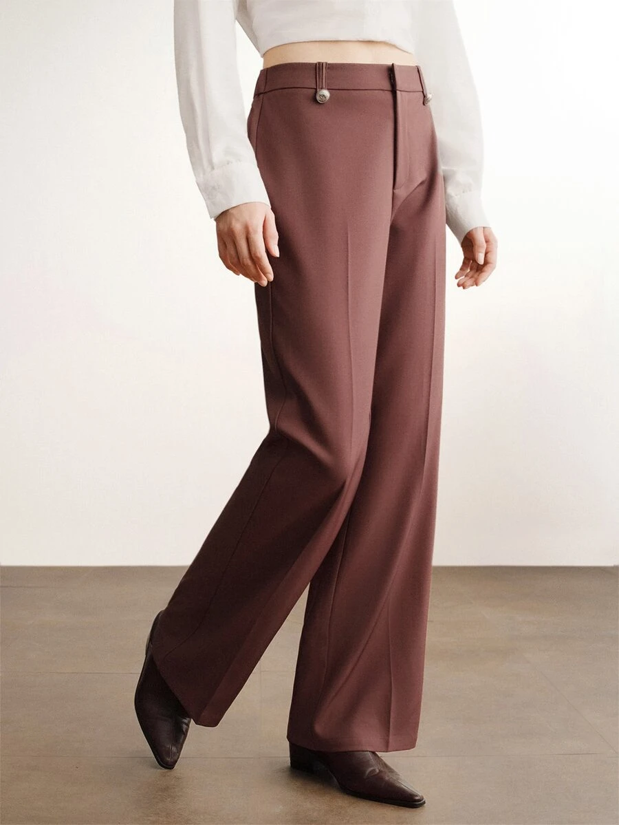 Briarwyn Fall/Winter Women's Solid Color Casual Elegant Suit Pants, Suitable For Commuting And Daily Wear Office Business Brown Pants - Coffee Brown - View 1