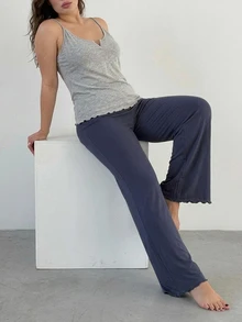 Dazy Plus 2pcs Solid Color Casual Camisole & Long Pants Loungewear Pajama Set - Grey - View 5
