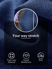 Flexra Old Money Plus Size Women's Blue Stretch Denim Banana Leg Pants With Elastic Waistband And Drawstring - Dark Wash - View 8