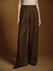 Anewsta Essential Women's Modern Retro Striped Loose Wide Leg Pants, Relaxed Drape Old Money Style Straight Leg Slimming Commute Versatile Casual Long Trousers - Coffee Brown - View 7