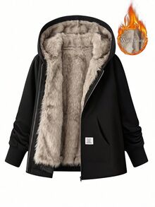 Reflora Jaket Berkerudung Kasual Serbaguna untuk Pakaian Sehari-hari, Berlapisan Termal untuk Wanita Ukuran Besar - Hitam - View 3