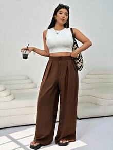 Solflare pantalones curvy de traje de mujer - Café integral - Ver 8