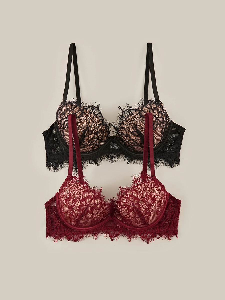 Bralution 2pcs/Set Molded Cup French Classic Sexy Lingerie Bra Set For Women - Multicolor - View 1