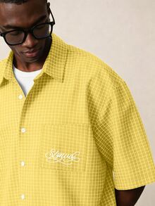 STYNVO 男士格紋字母圖案休閒日常穿著襯衫 - 黃色 - 查看 3