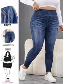 SHEIN CURVE+ بنطلون كاجوال مقاس كبير بجيوب وأزرار وتصميم ممزق بقصة ضيقة للارتداء اليومي، خريف وشتاء 2026 22W - الأزرق - مشاهدة 1
