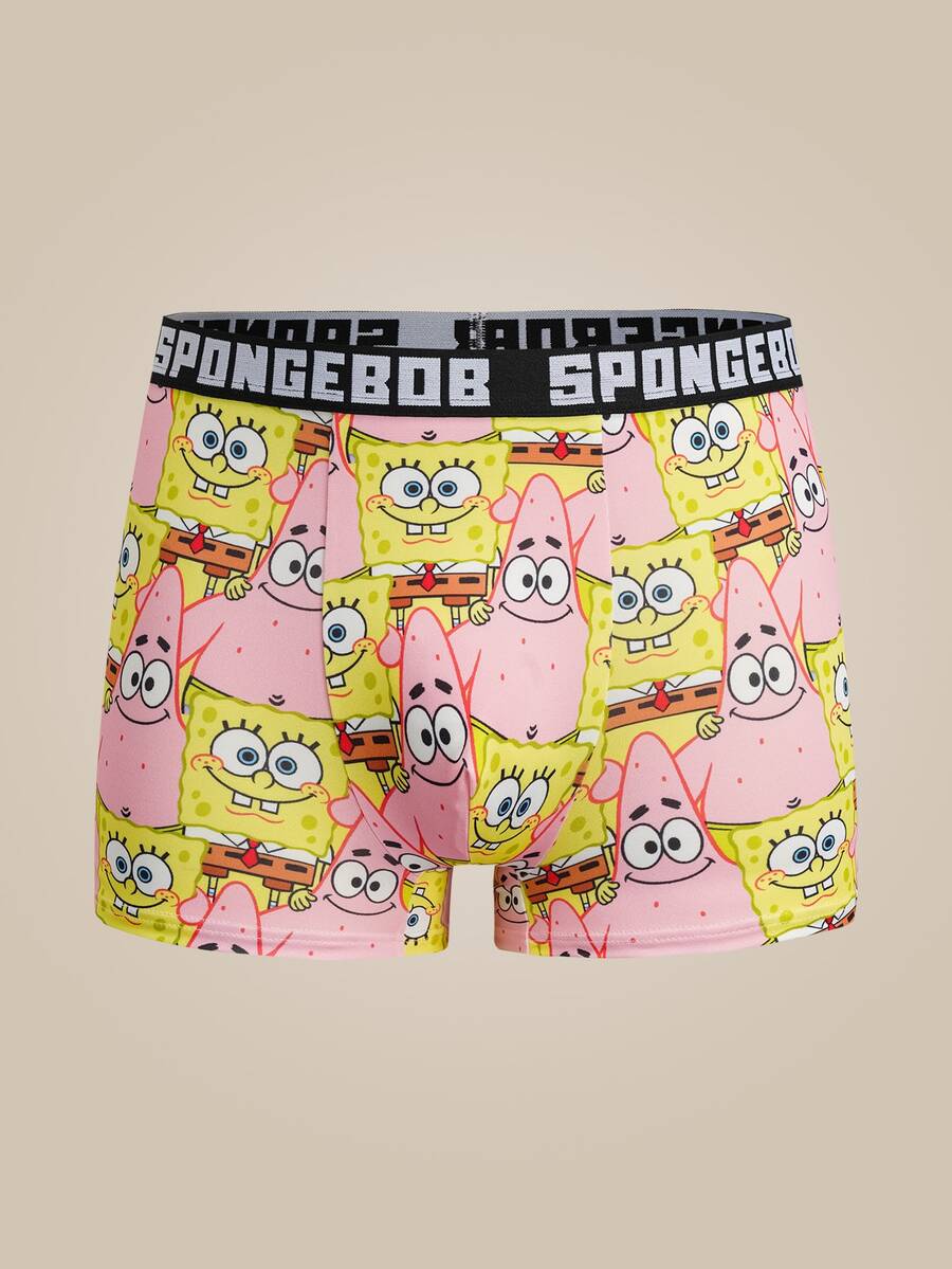 SpongeBob SquarePants | SHEIN 男士字母與卡通印花休閒日常四角內褲 - 彩色 - 查看 1