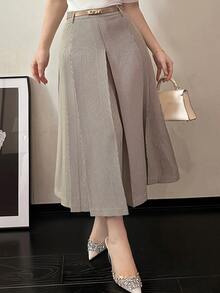 Dazy Plus Plus Size Women Pleated Casual Versatile Daily Wear Skirt - Khaki - View 5