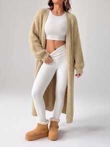SHEIN PETITE Women's Warm Cardigan For Outings In Autumn And Winter - Khaki - View 5
