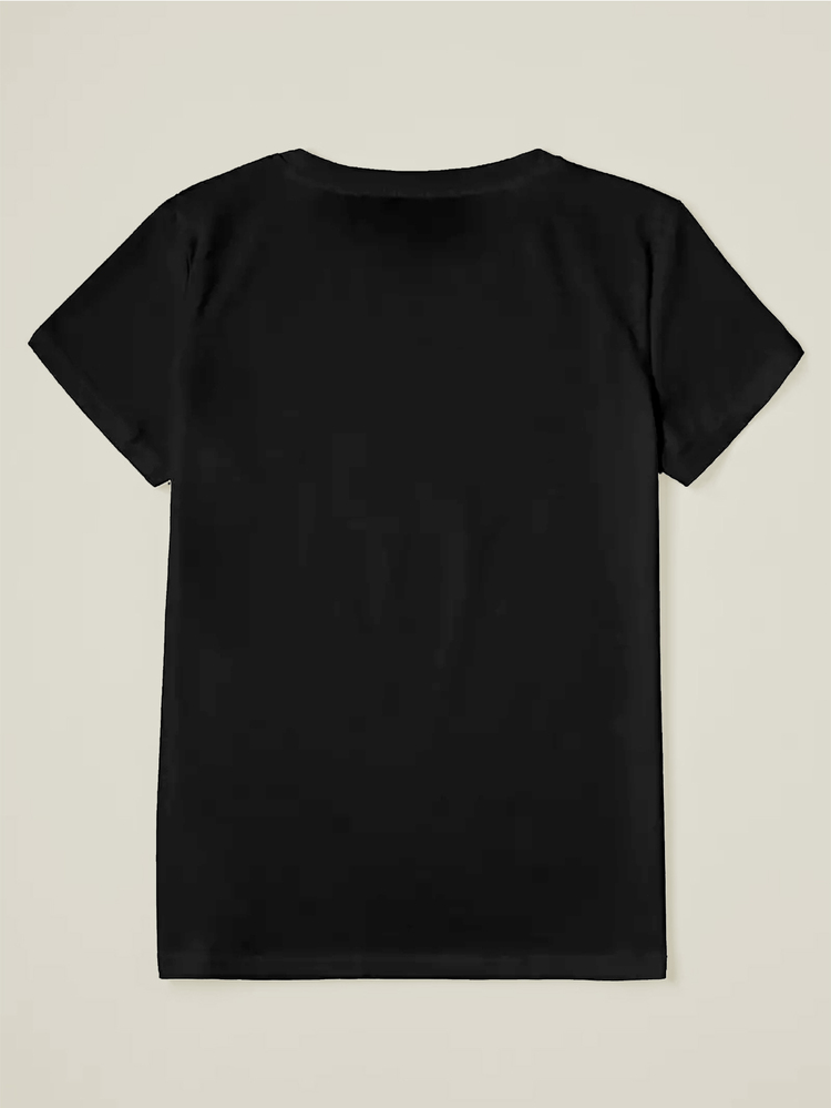 Lalippa Women's Casual Short Sleeve T-Shirt -Retro Print Design, Suitable For All Seasons, Women's Clothing - Black - View 2