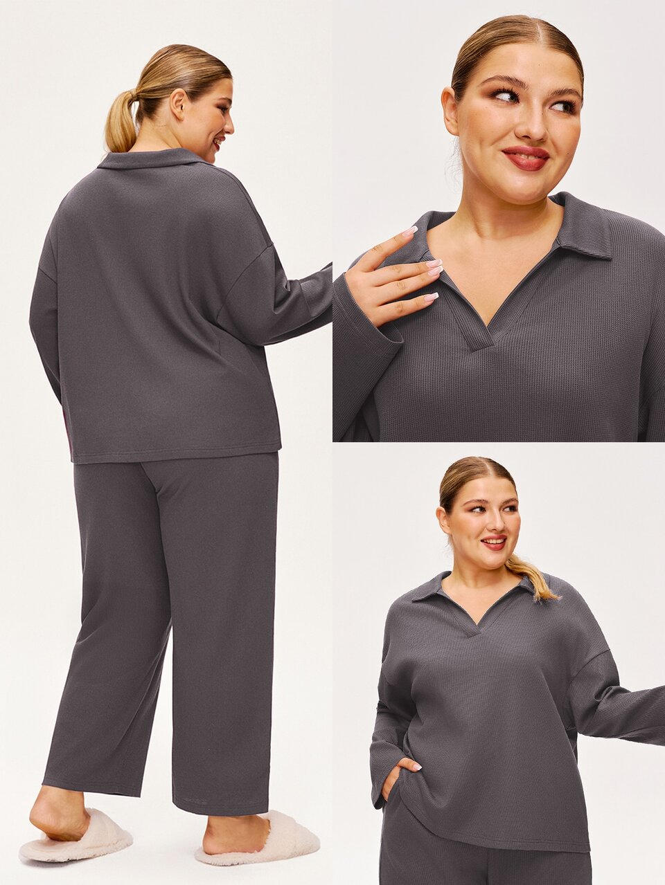 Plus-Size Women's Long-Sleeved And Pants Loungewear Set