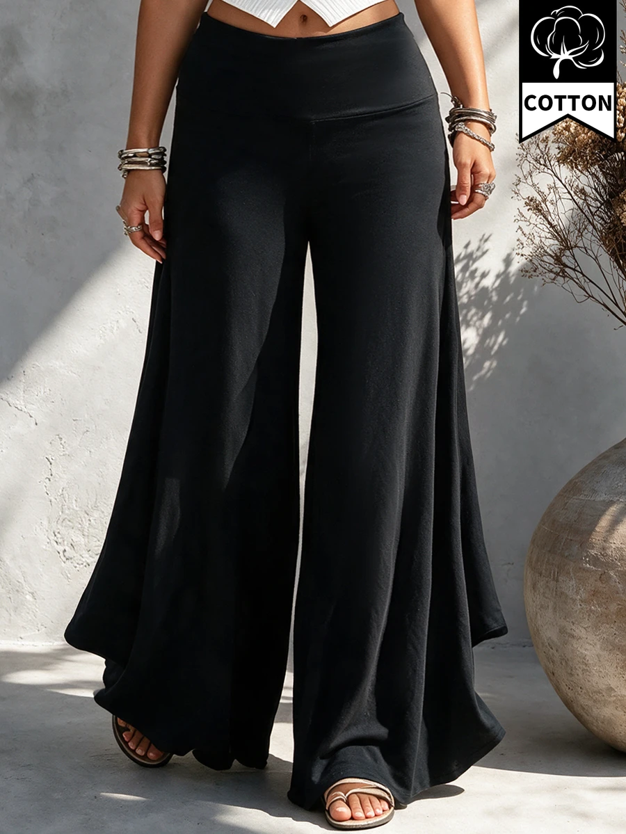 Ceyna Plus Size Women's French Pleated Loose Wide Leg Solid Color Pants - Black - View 1