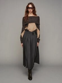 MOTF PREMIUM WOMEN'S SOLID COLOR PLEATED CASUAL VERSATILE DAILY WEAR SKIRT - Dark Grey - View 5