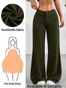 SHEIN Tall CURVE 女款大尺碼休閒極簡寬腿長褲 秋季 - 墨綠色 - 查看 8