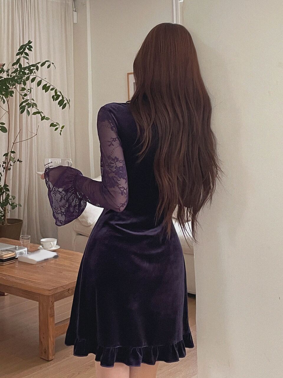 Women's Purple Lace Patchwork Sexy Short Nightgown With Court Collar