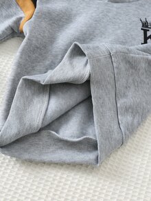 Cozy Pixies 2件組兒童小男孩休閒日常舒適連帽套頭撞色長袖運動衫與運動長褲針織套裝 - 灰色 - 查看 9