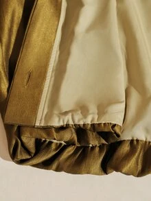 Arave Women's Blouse Puff Sleeve Loose Pleated Metallic Texture Retro Stand Collar Gold Button Puff Shoulder Hidden Placket Elegant Gold Blouse Commuting - Mustard Yellow - View 8