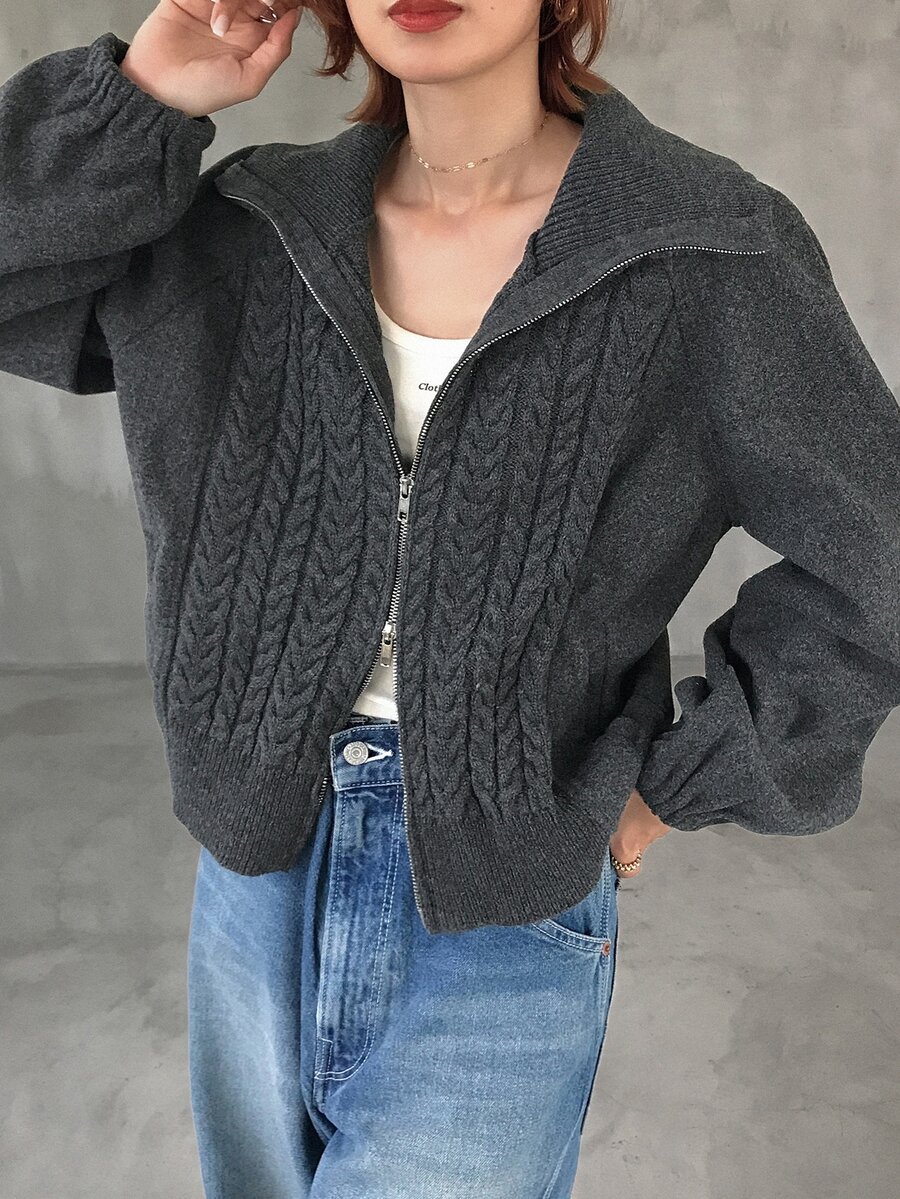 FRIFUL Women's Solid Color Zipper Casual Versatile Daily Wear Wool Blend Jacket - Grey - View 1