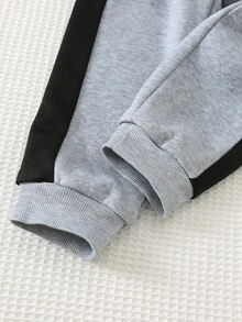 Cozy Pixies 2件組兒童小男孩休閒日常舒適連帽套頭撞色長袖運動衫與運動長褲針織套裝 - 灰色 - 查看 6