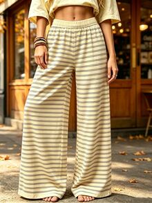Selamara Plus Size Women's Elastic Waist Striped Casual Daily Wide Leg Loose Versatile Sweatpants - Multicolor - View 1