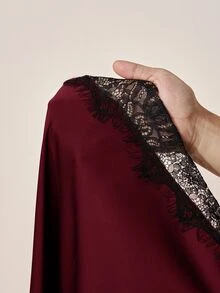 Zivah 女款蕾絲拼接鏤空休閒日常夏季短洋裝 - 酒紅色 - 查看 10