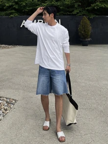 DAZY 男士純色休閒百搭長袖T恤，適合日常穿著 - 白色 - 查看 6