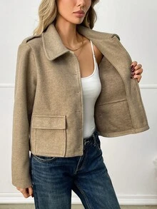 Elyressa Women's Solid Color Casual Versatile Daily Long Sleeve Jacket - Khaki - View 7