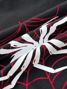 SHEIN Tween Girl Tween Girls Black Heart Web Spider Graphic Boat Neck Raglan Three Quarter Sleeve Slim Fit T-Shirt Cool Halloween Fall Winter Top - Black - View 6