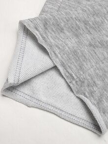SHEIN 青少年女孩秋冬春季時尚休閒極簡針織拼色摺疊高腰蕾絲拼接修身寬腿運動長褲 - 淺灰色 - 查看 6