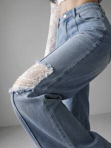 FRIFUL Women's Casual Everyday Denim Jeans With Pocket, Button And Distressed Design - Blue - View 7