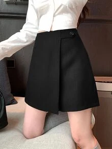 DAZY Women's Elegant Minimalist Button Skort For Office Commute - Black - View 3