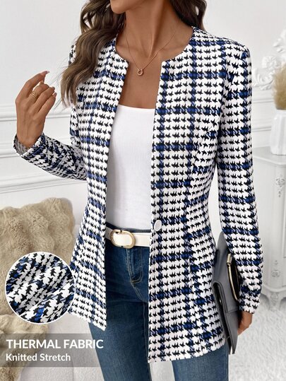 SHEIN Clasi Waist-Cinching Printed Colorblock Button Long Sleeve Blazer Jacket