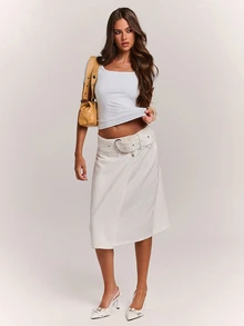 SHEIN BAE Women Denim Skirts - Beige - View 1