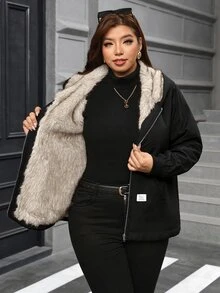 Reflora Jaket Berkerudung Kasual Serbaguna untuk Pakaian Sehari-hari, Berlapisan Termal untuk Wanita Ukuran Besar - Hitam - View 4