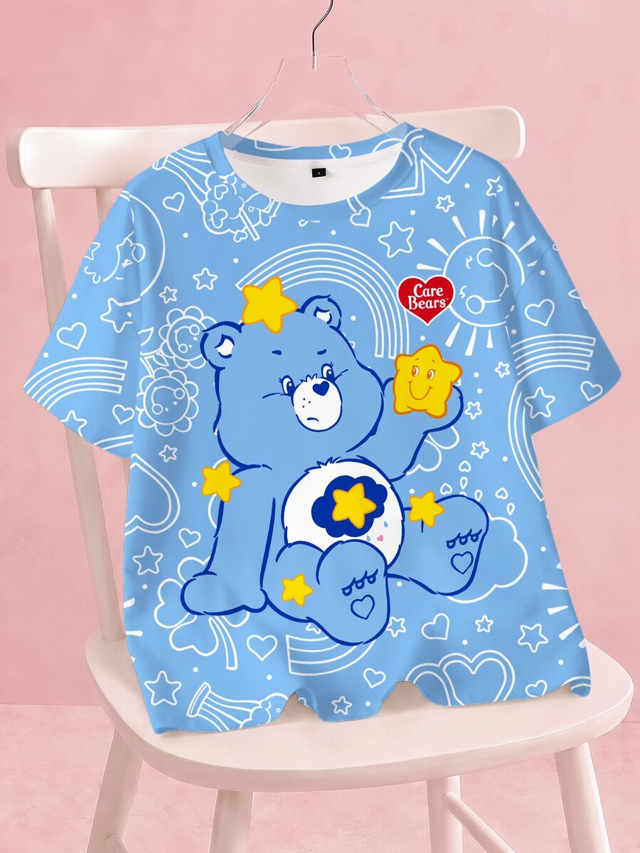 SHEIN X Care Bears Women's Round Neck Short Sleeve Cartoon Print T-Shirt - White - View 1
