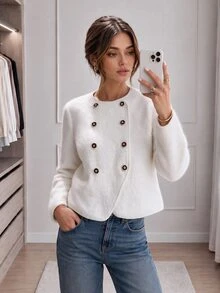 Easowa Women's Casual Versatile Daily Wear Wool Blend Coat - White - View 1