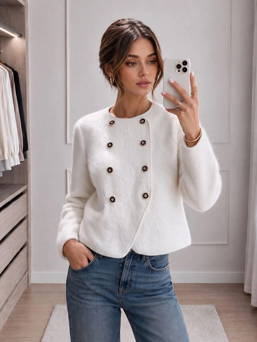 Easowa Women's Casual Versatile Daily Wear Wool Blend Coat - White - View 1