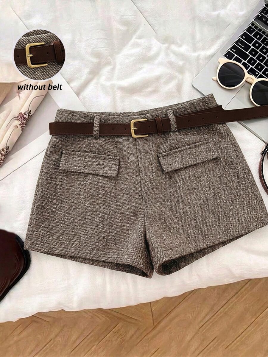 SHEINBlues Women's High Waist Loose Elegant Shorts With Turned-Up Hem And Decorative Pockets - Multicolor - View 1