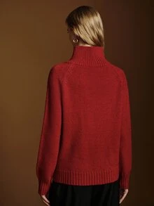 Anewsta Essential Women's New Autumn/Winter Slimming Versatile High Neck Knit Sweater Top - Red - View 6