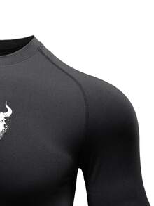 GymBeat Men's Long Sleeve High Neck Sports T-Shirt - Black - View 6