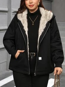 Reflora Jaket Berkerudung Kasual Serbaguna untuk Pakaian Sehari-hari, Berlapisan Termal untuk Wanita Ukuran Besar - Hitam - View 7