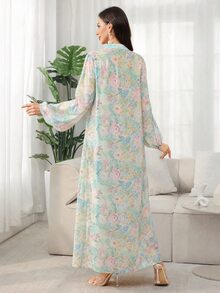 Yasmyna Women's Floral Print Button Loose Casual Elegant Maxi Dress - Green - View 2