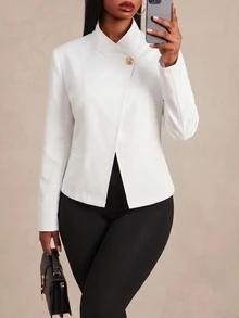SHEIN SXY Plus Size Women Solid Color Casual Versatile Daily Wear Long Sleeve Jacket - White - View 5