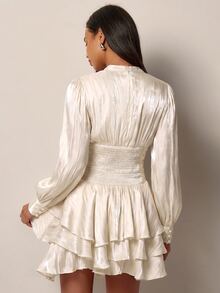 COSMINA Girls Casual Elegant Pearlescent Chiffon Layered Ruffle Mini Skirt - Light Yellow - View 6