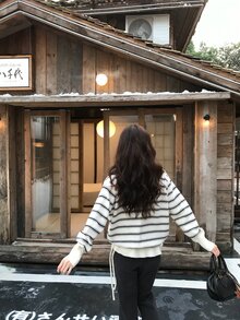 DAZY Sweater Wanita Berkerah Motif Garis Lengan Panjang Gaya Korea untuk Musim Gugur/Dingin - Light Grey - View 2