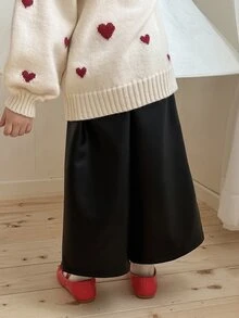 DAZY Baby Girls Daily Fashion Solid Color Minimalist Loose Wide Leg Long Pants - Black - View 2