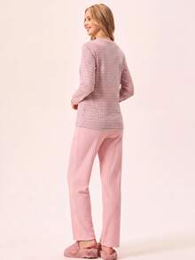 Loomlin 2pcs Contrast Colour Striped With Cute Koala Embroidery Detail PJ Set - Multicolor - View 2