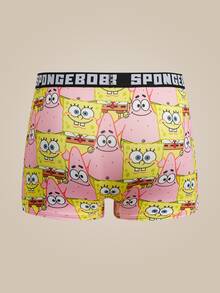 SpongeBob SquarePants | SHEIN Men's Letter & Cartoon Print Casual Everyday Boxer Briefs - Multicolor - View 3