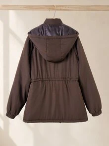 Rusticease Women's Solid Color Zipper Casual Versatile Winter Padded Coat - Chocolate Brown - View 2