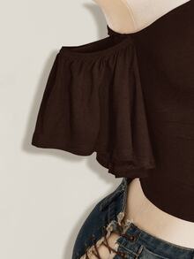 SHEIN ICON 女款素色不對稱肩休閒日常穿搭上衣 - 咖啡棕 - 查看 10