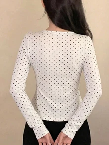 DAZY 女款夏季波點滿版印花抓皺無袖V領套頭休閒背心上衣 - 白色 - 查看 5